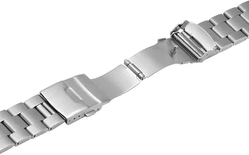 Vista 5 de Juntan Correa de reloj de acero inoxidable curvada con extremo sólido cónico de 0.787in y 0.866in, correa de reloj de metal con hebilla doble