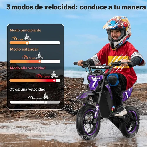 Vista 7 de Motocicleta eléctrica de 36 V para niños de 4 a 10, 700 W pico y máximo Morado