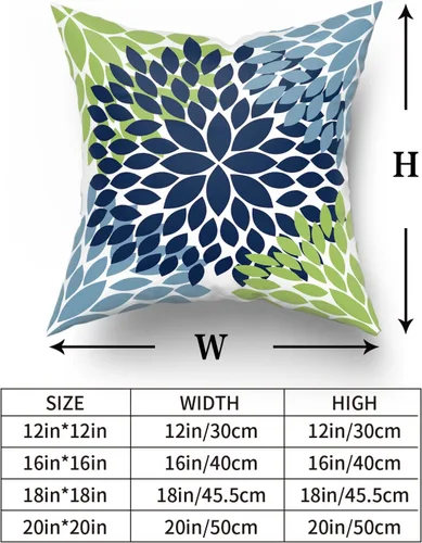 Vista 5 de Juego de 2 fundas de almohada de 18 x 18 pulgadas, diseño de dalias de color azul claro, modernas, rústicas, decorativas, de algodón, con Azul