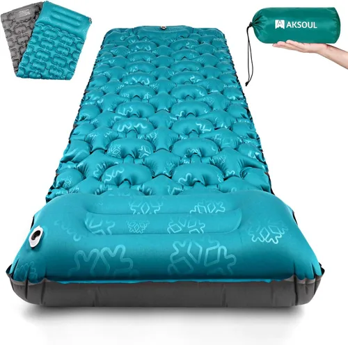Vista 15 de Almohadilla de dormir de camping AKSOUL: Colchón de aire autoinflable ultraligero y compacto, almohadilla inflable ligera conectable con bomba