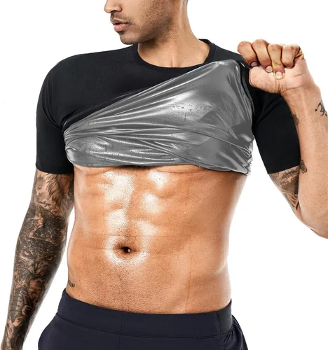 Vista 7 de Traje de Sauna para Sudoración para Hombre, Camiseta Entrenador de Cintura, Chaleco de Compresión, Ropa de Gimnasio, Mejorador de Sudor de Manga