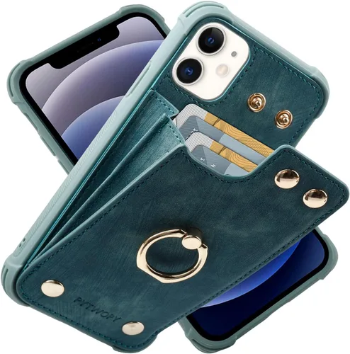 Vista 36 de Funda tipo cartera compatible con iPhone XR/10R con tarjetero de crédito, funda protectora de cuero a prueba de golpes compatible con anillo