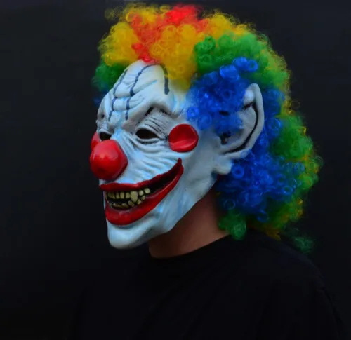 Vista 3 de Acid Tactical Máscara de látex espeluznante de payaso malvado de Halloween, payaso rizado Moe