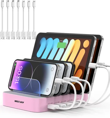 Vista 11 de MSTJRY Estación de carga para múltiples dispositivos: Estaciones cargadoras multi USB-A de 5 puertos, organizador multidispositivo, base de carga