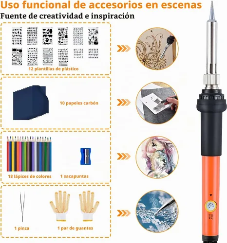 Vista 2 de Ninonly - Kit de combustión de madera, 130 piezas, herramienta para quemar madera
