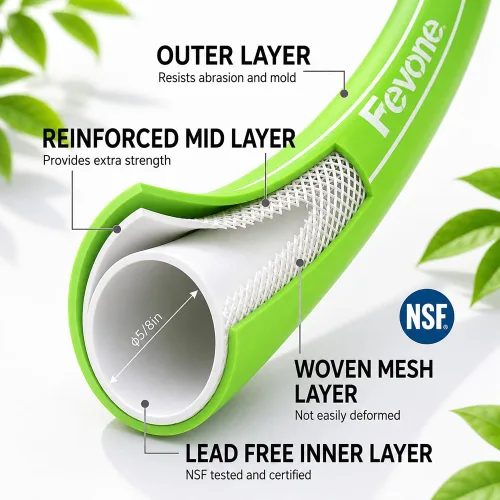 Vista 6 de Fevone Manguera Líder de Jardín de 3 pies, Manguera de Agua Híbrida Ligera, Flexible y Duradera, Conexiones Libres de Fugas Flexible Hybrid