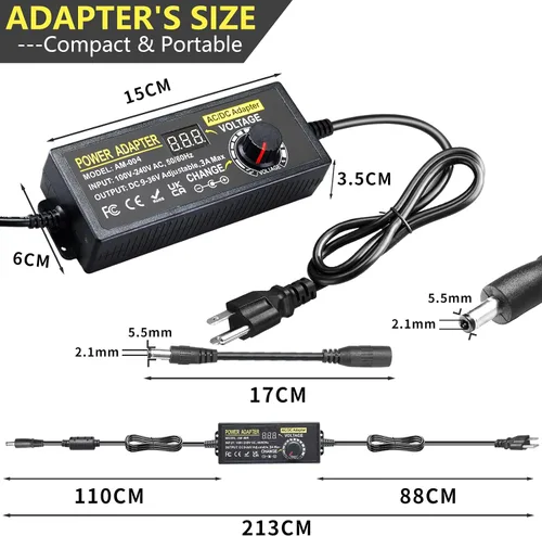 Vista 3 de Fuente de alimentación universal de 108 W, adaptador de conmutación de CC ajustable de 9 V ~ 36 V, convertidor de CA a CC de 100 V-240 V