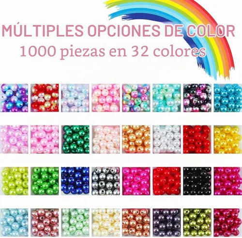 Vista 3 de 1000 piezas de cuentas de perlas para hacer joyas - 32 cuentas de perlas redondas de 8 mm de colores para pulseras, collares, pendientes