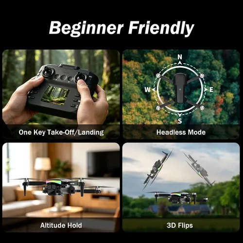Vista 7 de F417PRO Drone con cámara 1080P para adultos y niños, mini dron con pantalla, dron para adultos, lente dual de 90°, luces LED, flujo óptico, batería