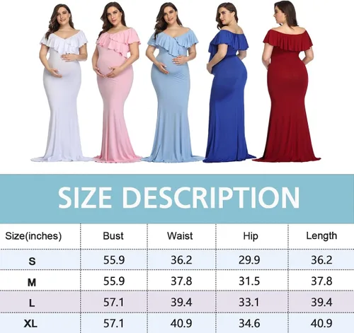 Vista 6 de Vestido largo de maternidad con volantes, elegante vestido de fotografía, vestido elástico delgado para sesión de fotos