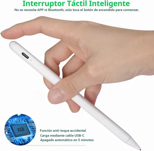 Vista 6 de Lápiz óptico electrónico para iPad de 5ª generación de 9.7 pulgadas 2017, lápiz capacitivo activo recargable tipo C, compatible con Apple iPad de 5ª