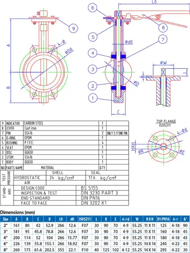 Vista 4 de RKLO6 Válvula de mariposa de hierro fundido, estilo palanca, EPDM, negro, 6