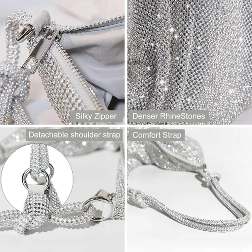 Vista 3 de TOPALL Bolso brillante con diamantes de imitación monederos plateados con diamantes para mujer para noche graduación bolsa de hobo Bling