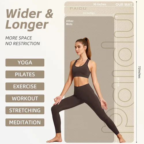 Vista 2 de PAIDU Alfombrilla de yoga grande, 72 x 36 x 2/5 pulgadas (0.394 in) gruesa antideslizante, material POE certificado SGS, ideal para gimnasio