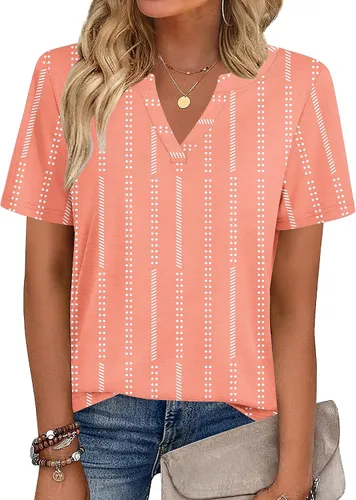 Vista 17 de Zeagoo Camisetas de manga corta con cuello en V para mujer, bonitas, elegantes, casuales, para negocios, trabajo, blusa