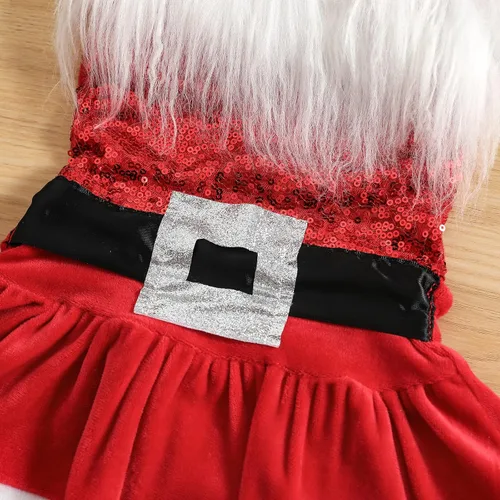 Vista 5 de Mono de Navidad de terciopelo con cuello halter y sombrero de Papá Noel disfraz de Navidad