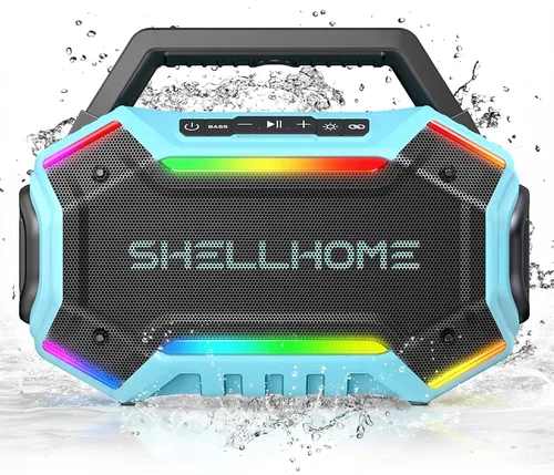 Vista 11 de ShellHome Altavoces Bluetooth 6.0 para exterior, altavoz potente de 80 W (máximo) con graves, 30 horas de reproducción, impermeable IPX6, luces RGB
