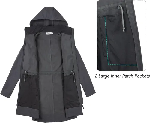 Vista 4 de 33,000ft Chaqueta impermeable Softshell larga para mujer con capucha forro polar cortavientos cortavientos