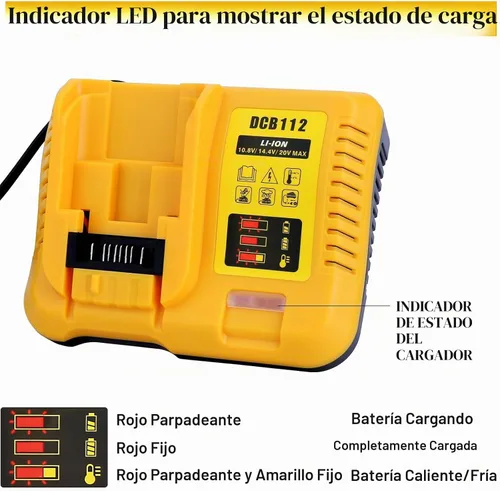 Vista 3 de DCB112 Cargador de batería de repuesto para batería de iones de litio De-Walt 12V 20V y 60V MAX DCB201 DCB200 DCB612 DCB609-2 DCB609 DCB606 DCB606-2