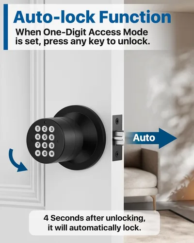Vista 3 de HIDALIFE Pomo de puerta con teclado, perilla de puerta con cerradura, cerradura de puerta de entrada sin llave con código para puerta delantera
