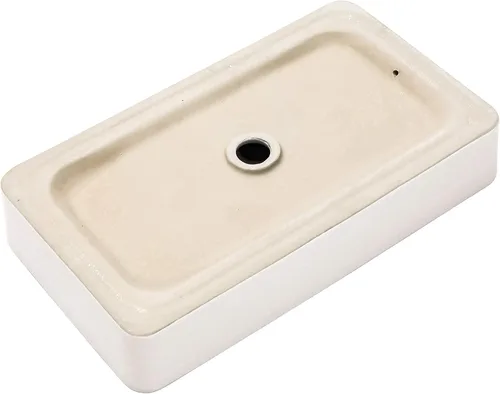 Vista 62 de Fregadero de baño de recipiente, semiempotrado, blanco y negro, 19 x 12 pulgadas, sobre encimera, fregaderos de cerámica rectangulares, encimera
