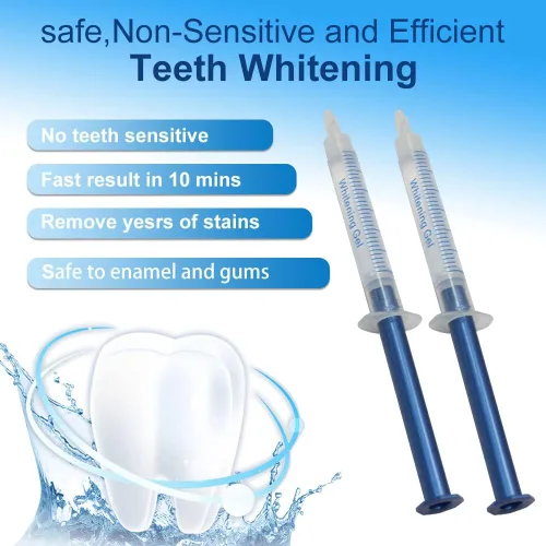 Vista 2 de Kit de blanqueamiento de dientes con luz LED, 10 jeringas de gel blanqueador de dientes de 0.11 onzas líquidas, blanqueador de dientes para uso