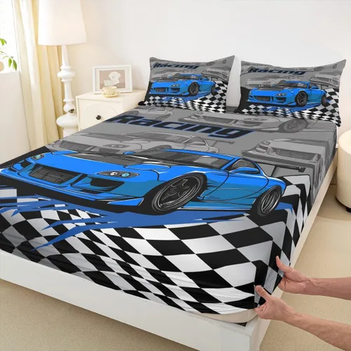 Vista 12 de Manfei Sábana bajera ajustable de dibujos animados para niños, tamaño individual, bonito juego de ropa de cama con excavadora, camión, tractor
