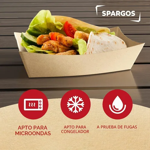 Vista 3 de SPARGOS Botes de comida de papel kraft, paquete de 125 bandejas para servir