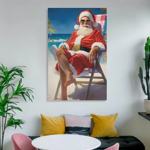 Vista 6 de LohxA Weihnachtsmann Im Urlaub - Descarga digital para Festliches Wand-Dekor - Druckbares Weihnachts-Ölge - Póster de pared en lienzo