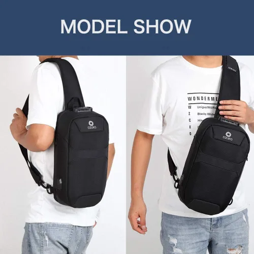 Vista 8 de OZUKO Sling Bag hombro pecho Crossbody Bolsas ligero impermeable pecho mochila con puerto de carga USB