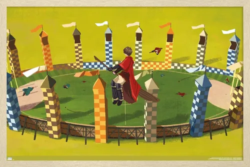 Vista 7 de Trends International The Wizarding World: Harry Potter - Póster de pared de Harry Quidditch, 14.72 x 22.37 pulgadas, versión enmarcada de madera