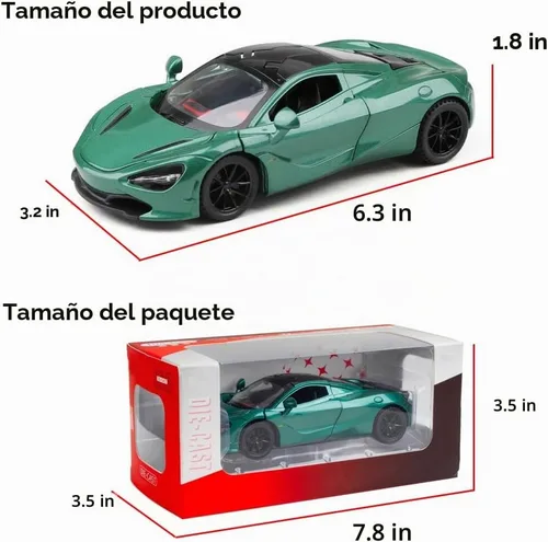 Vista 5 de Aleación coleccionable verde 720s coches de juguete modelo tire hacia atrás