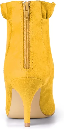 Vista 4 de Allegra K Botines con volantes y tacón de aguja puntiagudo para mujer