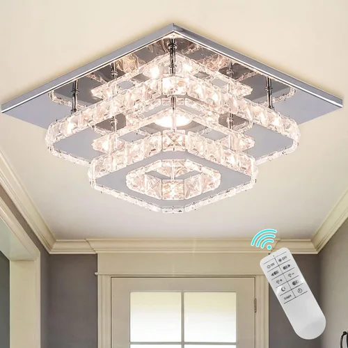Vista 14 de Mini candelabro LED de cristal para techo, 2 capas, lámpara de techo empotrada, moderna iluminación para pasillo, escalera, cocina, baño