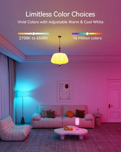 Vista 5 de Matter - Bombillas inteligentes, bombilla que cambia de color, requiere concentrador, A19 60W, WiFi de 2.4 GHz, compatible con Alexa Google