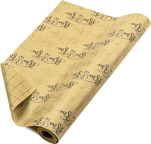 Vista 14 de RUSPEPA - Rollo de papel para envolver regalos de boda, mini rollo, diseño en blanco y negro de Sr. y Sra. con patrón de corazón y flecha, papel