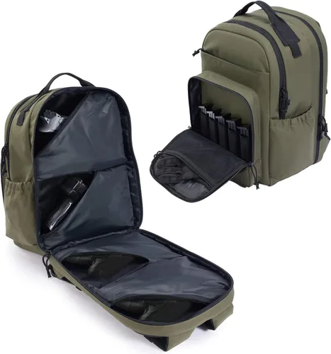 Vista 4 de Mochila de Campo de Tiro Bolsa de Polígono de Tiro para Pistolas y Municiones Fundas de Pistolas con Cremalleras con Cierre Antiexplosión, Táctica