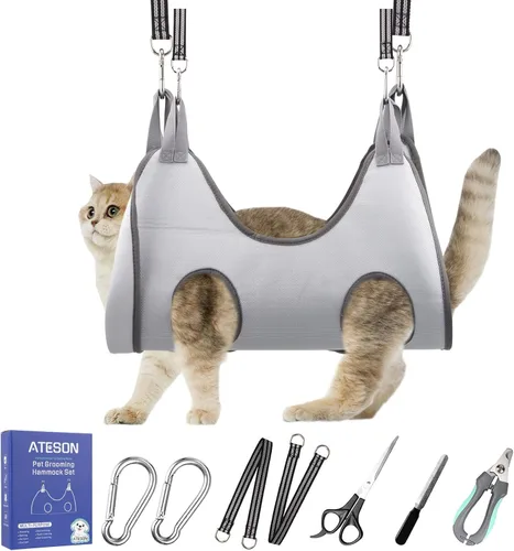 Vista 9 de Hamaca de aseo para mascotas para perros y gatos pequeños – Eslinga para recortar uñas con cortaúñas, lima de uñas y tijeras – Arnés de aseo