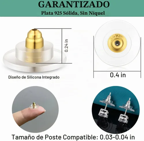 Vista 5 de 3 pares de respaldos de aretes, respaldos de aretes de plata de ley 925 para tachuelas, respaldos de aretes con cierre ajustables hipoalergénicos