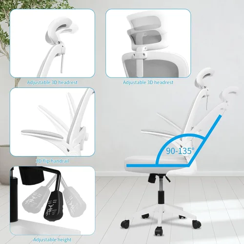 Vista 14 de Silla de oficina ergonómica, silla de juegos de PC, silla giratoria de malla ajustable para computadora, silla de oficina con reposacabezas