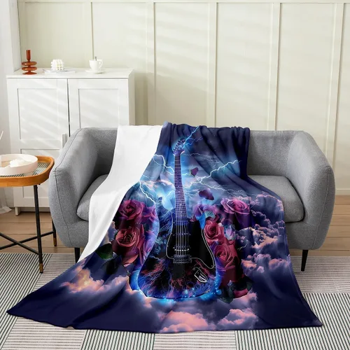 Vista 38 de Castle Fairy Manta de forro polar con botas de vaquero, manta de guitarra musical bohemia para niños y niños, manta de vaquera rústica occidental