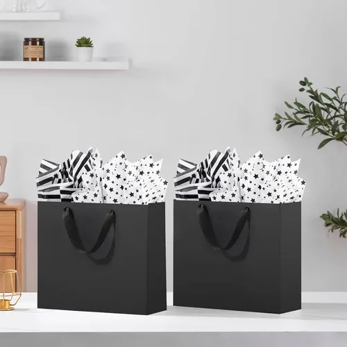 Vista 5 de Paquete de 4 bolsas de regalo negras extra grandes, bolsas de regalo grandes con papel de seda, 16 x 6 x 12 pulgadas, bolsas de regalo para pequeñas