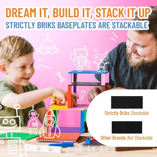 Vista 5 de Strictly Briks Placa base clásica negra – Placas base apilables para construcciones de ladrillos de varios niveles – Compatible con todas