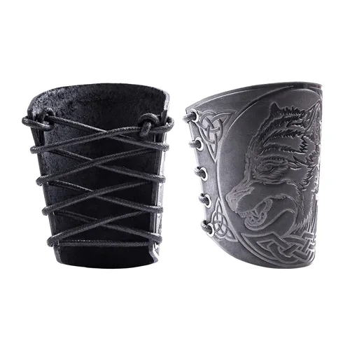 Vista 10 de 100% Genuine Leather Handmade Wrist Cuffs Bracers - LARP Gauntlet - Real Leather Wristbands - LARP Accessories Viking Cosplay Armor Bracelet