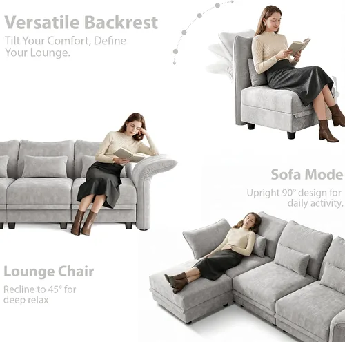 Vista 8 de LLappuil Sofá Seccional Modular de 6 Piezas para Sala de Estar de Chenilla con Sofá Cama Seccional con Chaise Reversible, Reposabrazos y Respaldo