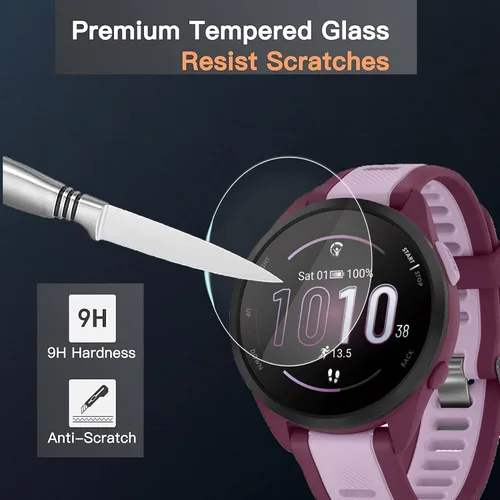 Vista 6 de Lamshaw Protector de pantalla compatible con Garmin Forerunner 165, [3 unidades] Película protectora de pantalla de vidrio templado 9H compatible 3