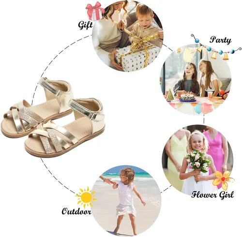 Vista 5 de Felix & Flora Sandalias para niña Zapatos de vestir de verano para niña, ligeros, puntera abierta, playa, vacaciones