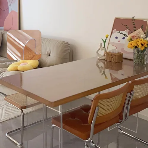 Vista 28 de Protector de mesa de comedor de PVC, mantel transparente lavable, protector de tapete de mesa, lona de vinilo, 52 tamaños, 0.039 pulgadas de grosor