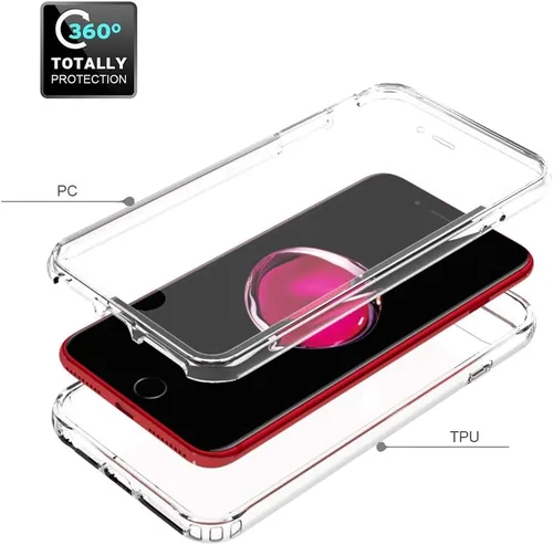 Vista 4 de Funda protectora sólida de cristal resistente de 360° con protector de pantalla compatible con iPhone 7 Plus/8 Plus (5.5 pulgadas), transparente