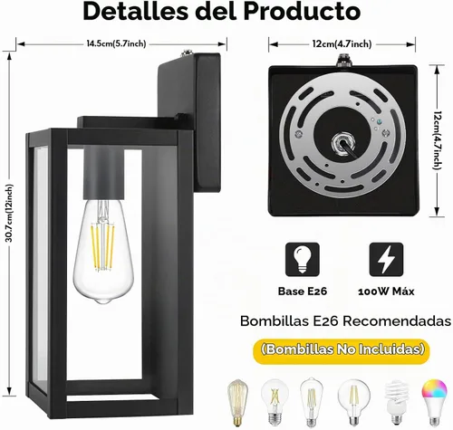 Vista 6 de BesLowe Paquete de 2 luces de pared para exteriores del anochecer al Negro